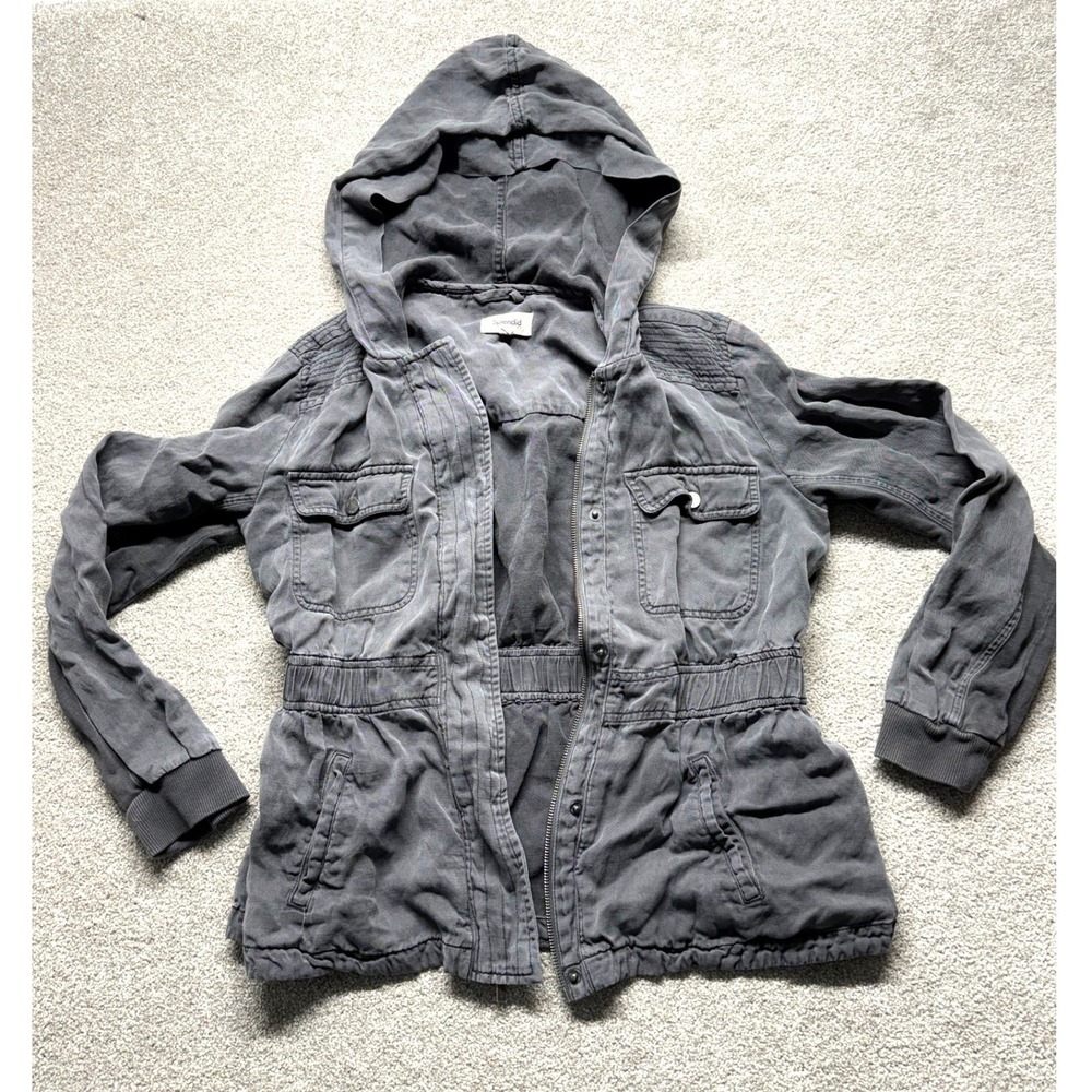 Splendid Gray Utility Jacket Hooded Drawstringโ Waist Lightweight Women's M